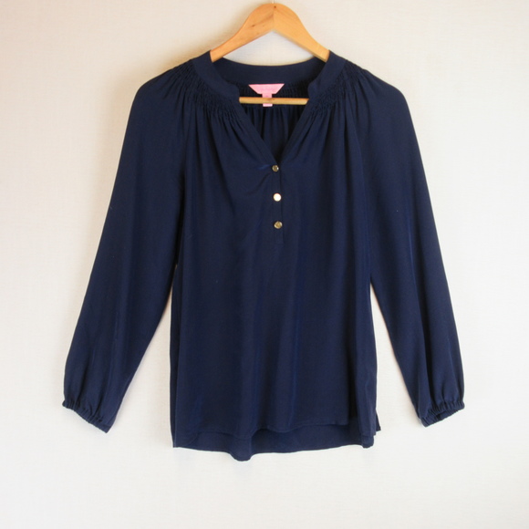 Lilly Pulitzer Tops - Lilly Pulitzer Navy Silk Elsa Top Size XS